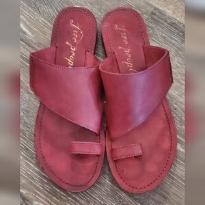 Free People Sandals Red Leather Tow Loop 38.5